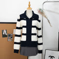 Striped lapel cardigan loose sweater