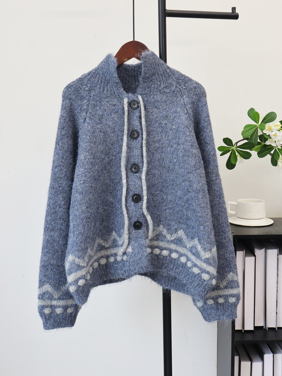 Stand up collar long sleeved sweater for women