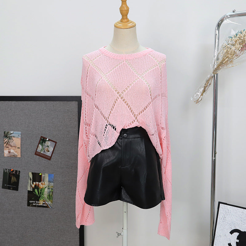 Hollow out loose fitting pullover long sleeved sweater