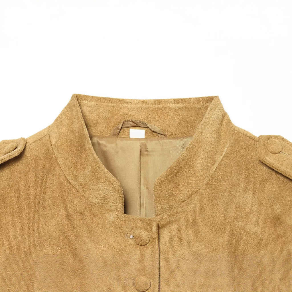 Pocket flap suede texture buckle jacket