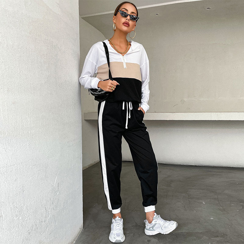Casual Sport Hooded Sweatshirt Two-Piece Set for Women