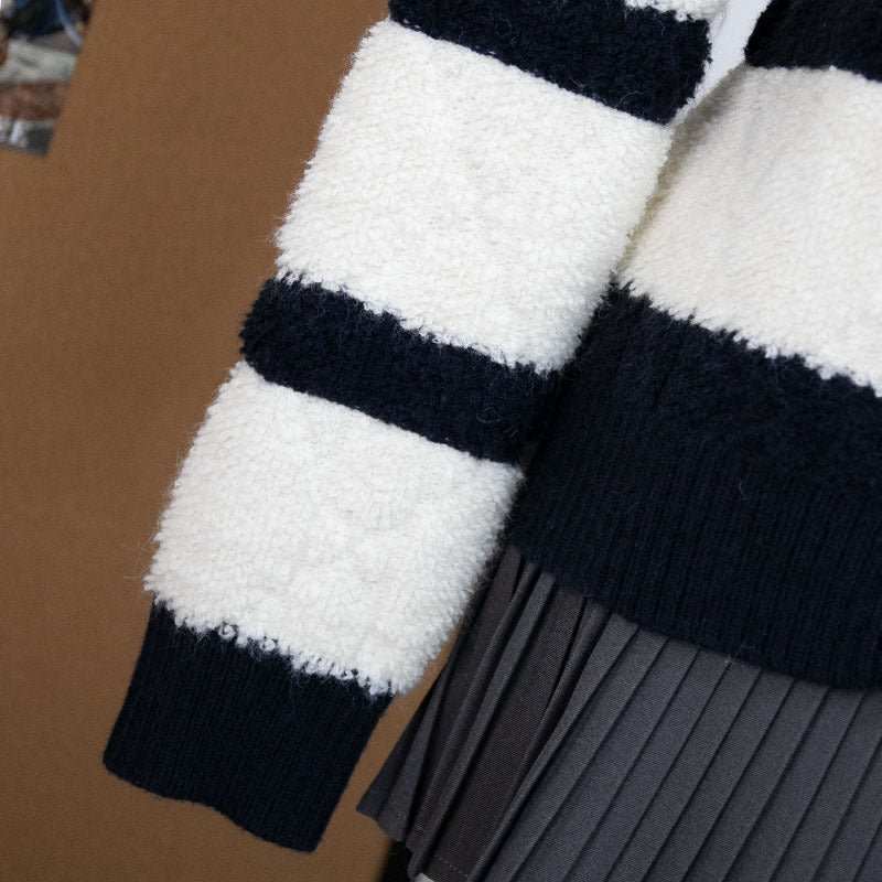 Striped lapel cardigan loose sweater