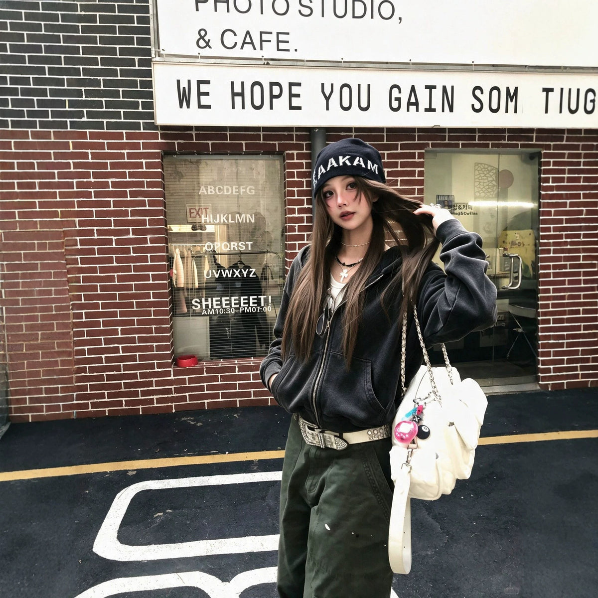 Washed Distressed Black Hooded Sweatshirt Jacket for Women