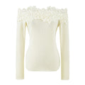 Women's Off-shoulder Lace Patchwork Wool Blend Knit Top