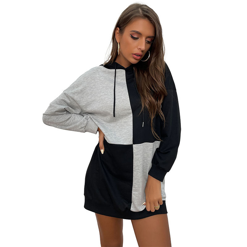 Long Sleeve Hooded Knit Loose Short Dress
