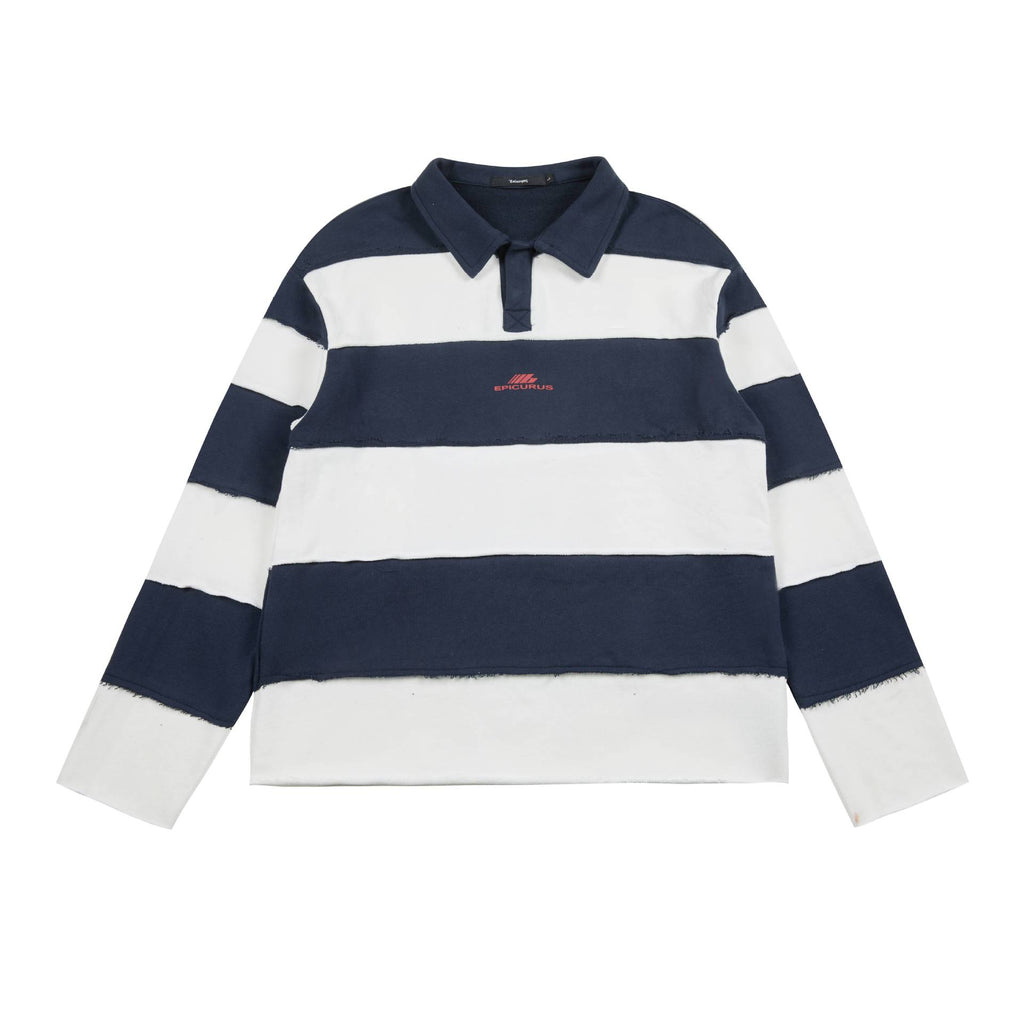 Creative Two-Tone Patchwork Polo Sweatshirt with Front and Back Prints