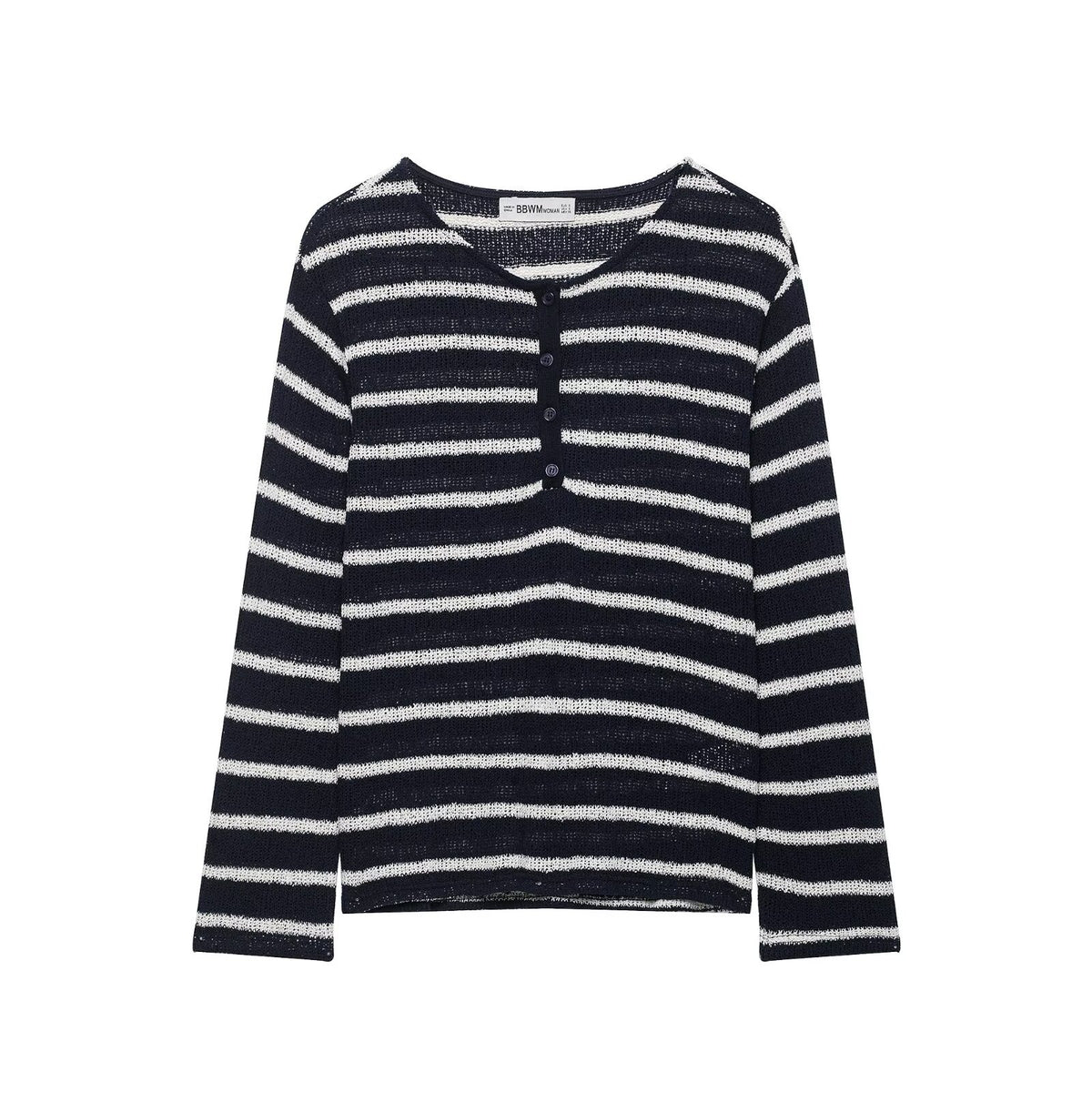 Versatile striped button small open neck knitted sweater for women