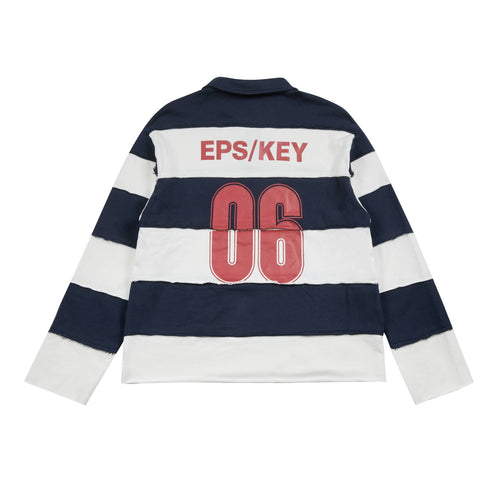 Creative Two-Tone Patchwork Polo Sweatshirt with Front and Back Prints