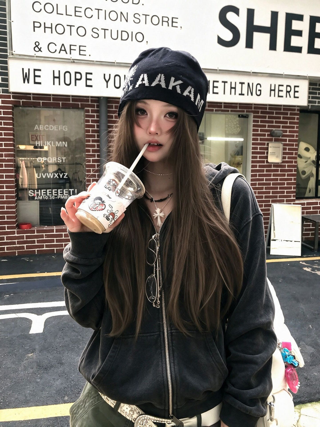 Washed Distressed Black Hooded Sweatshirt Jacket for Women