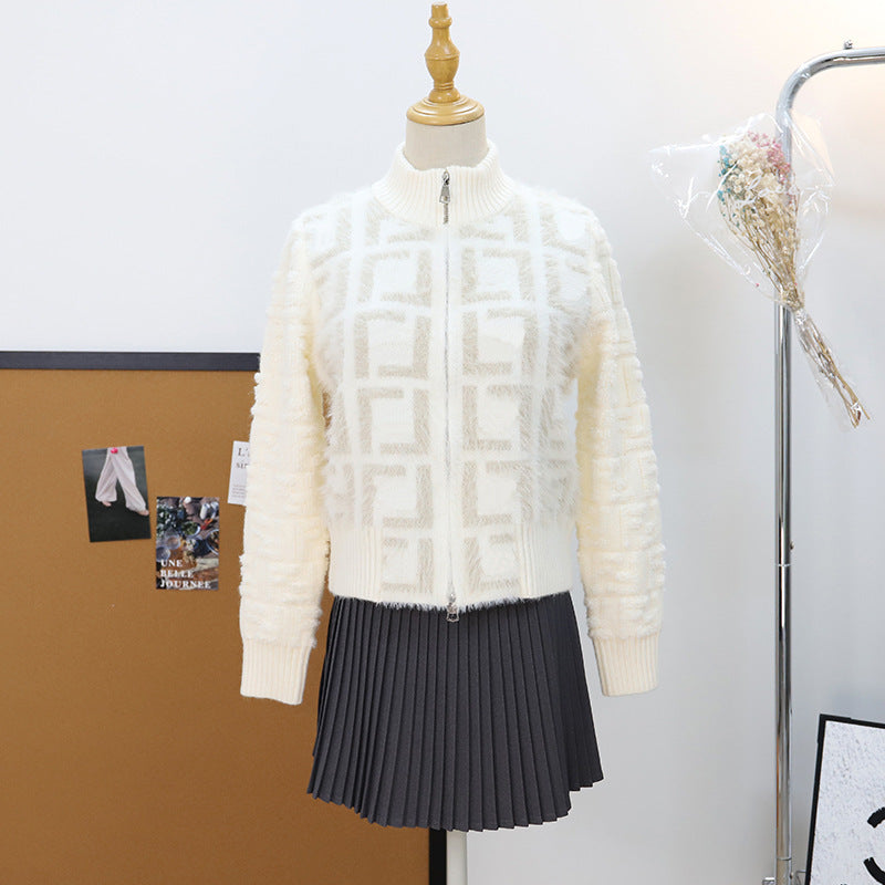 Zipper stand up collar sweater