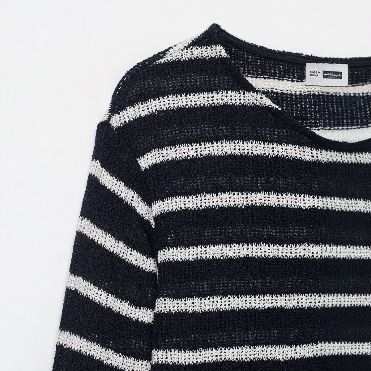 Versatile striped button small open neck knitted sweater for women