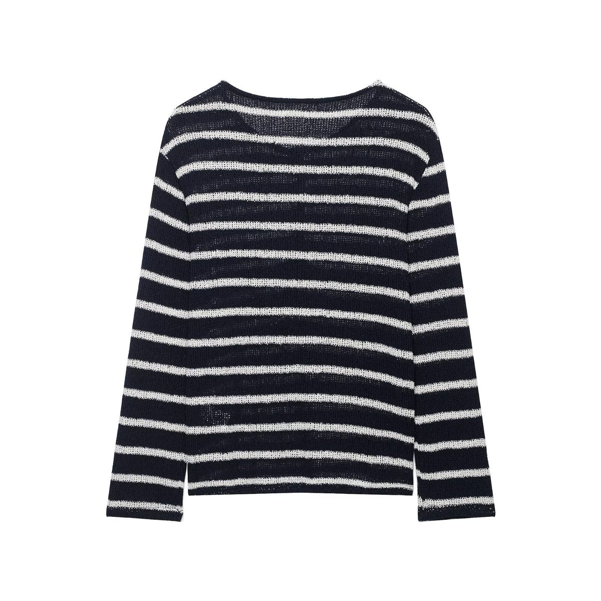 Versatile striped button small open neck knitted sweater for women