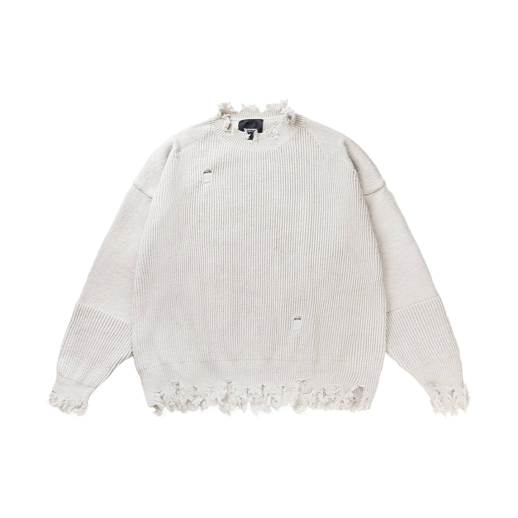 Streetwear Style Ripped Distressed Design Long Sleeve  Loose Fit Knit Sweater