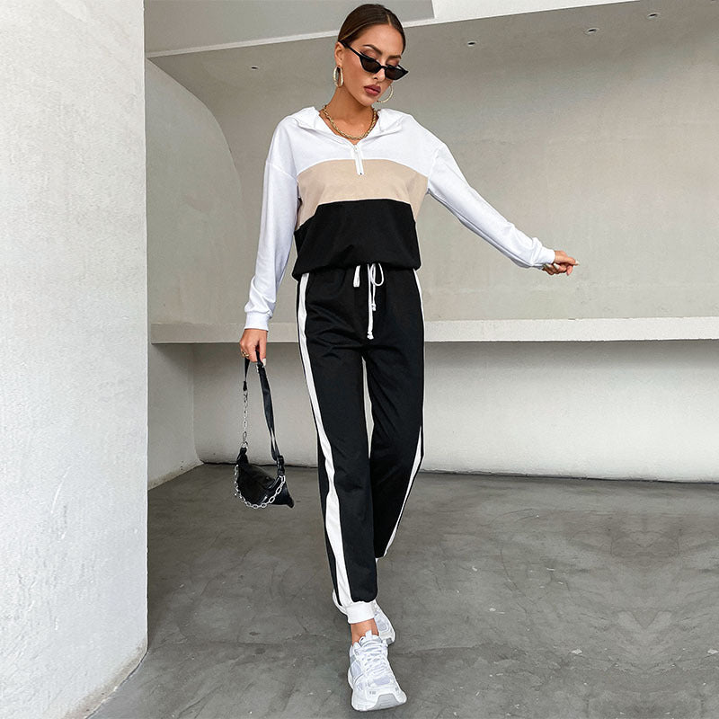 Casual Sport Hooded Sweatshirt Two-Piece Set for Women