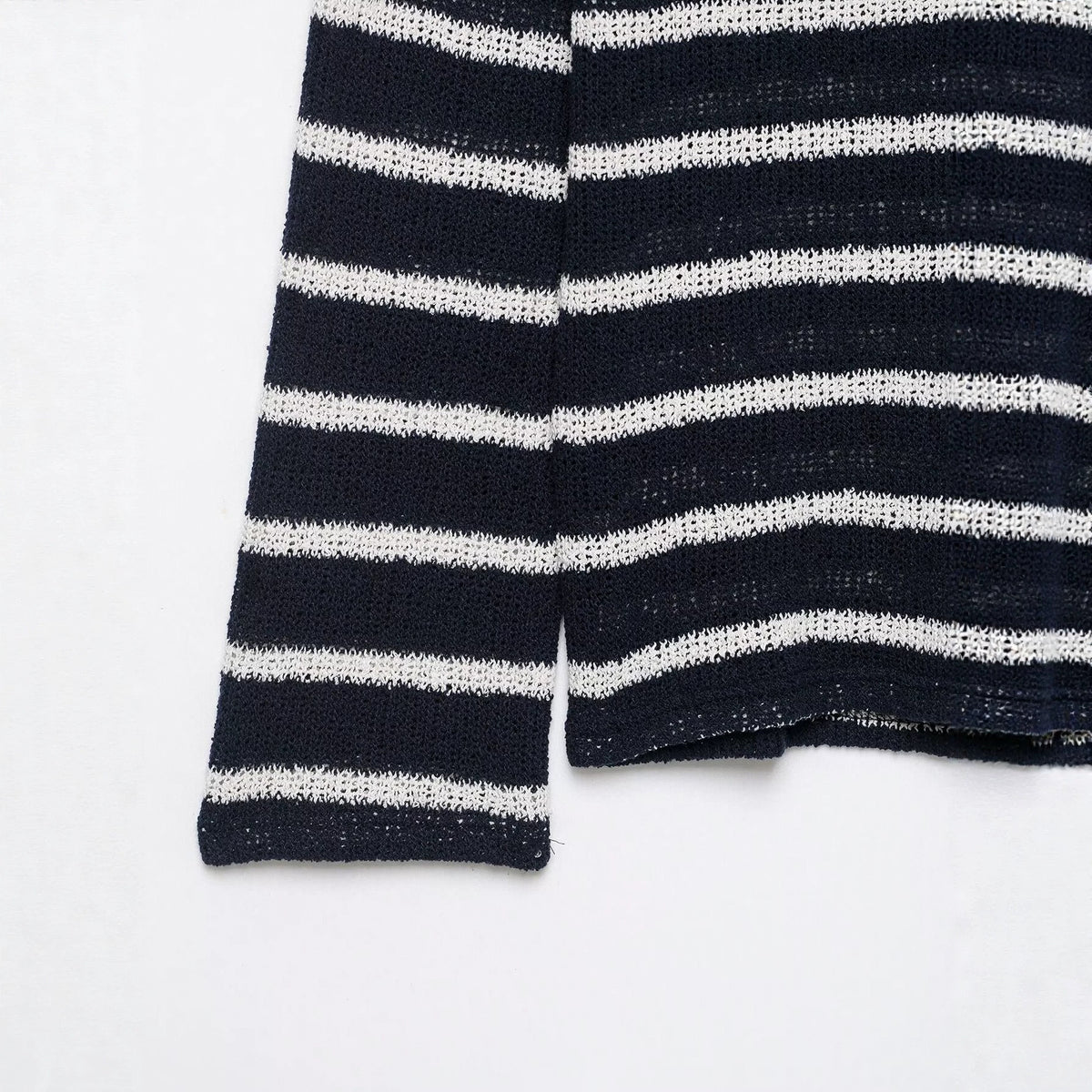 Versatile striped button small open neck knitted sweater for women
