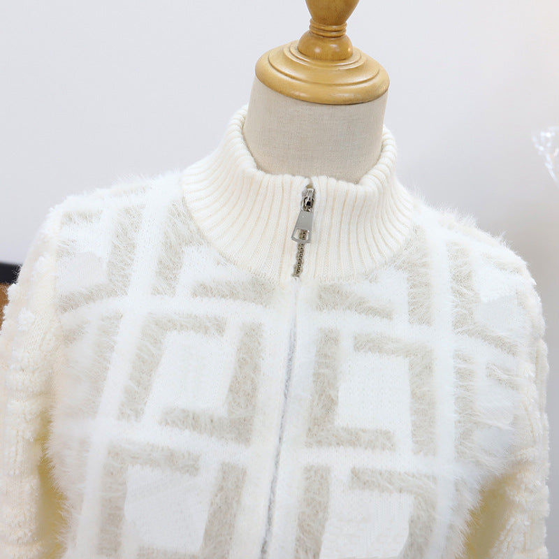 Zipper stand up collar sweater