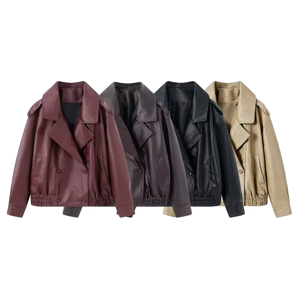 Lychee patterned imitation leather jacket for women