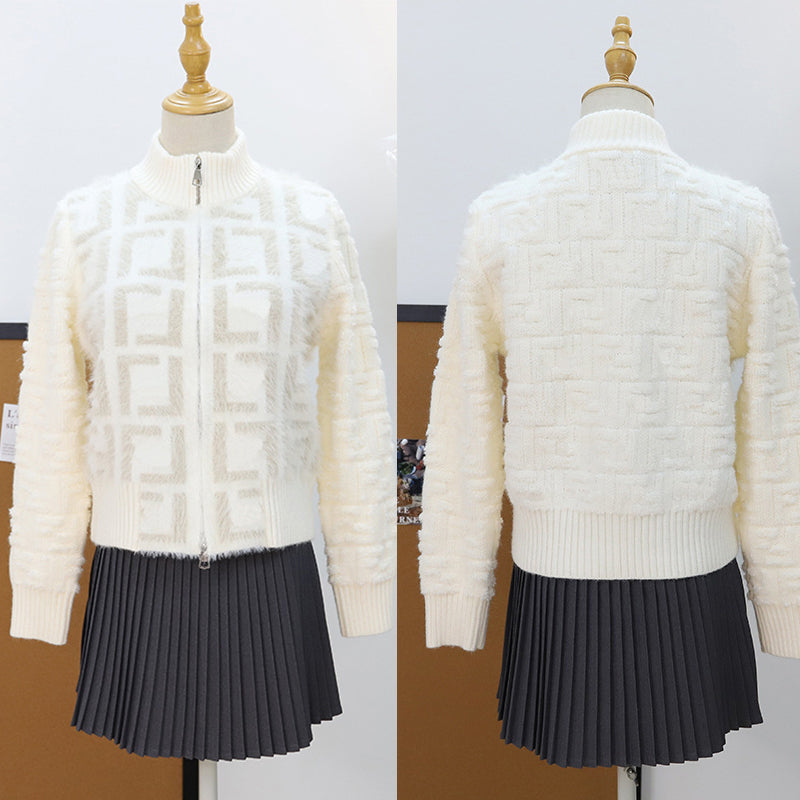 Zipper stand up collar sweater
