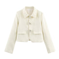 Pocket flap three-dimensional flower button suit jacket for women