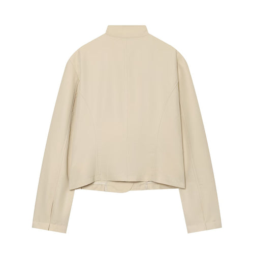 Asymmetric diagonal breasted stand up collar suit jacket for women