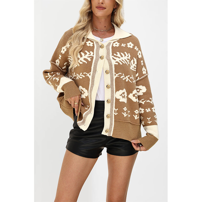 Square collar button sweater for women's clothing