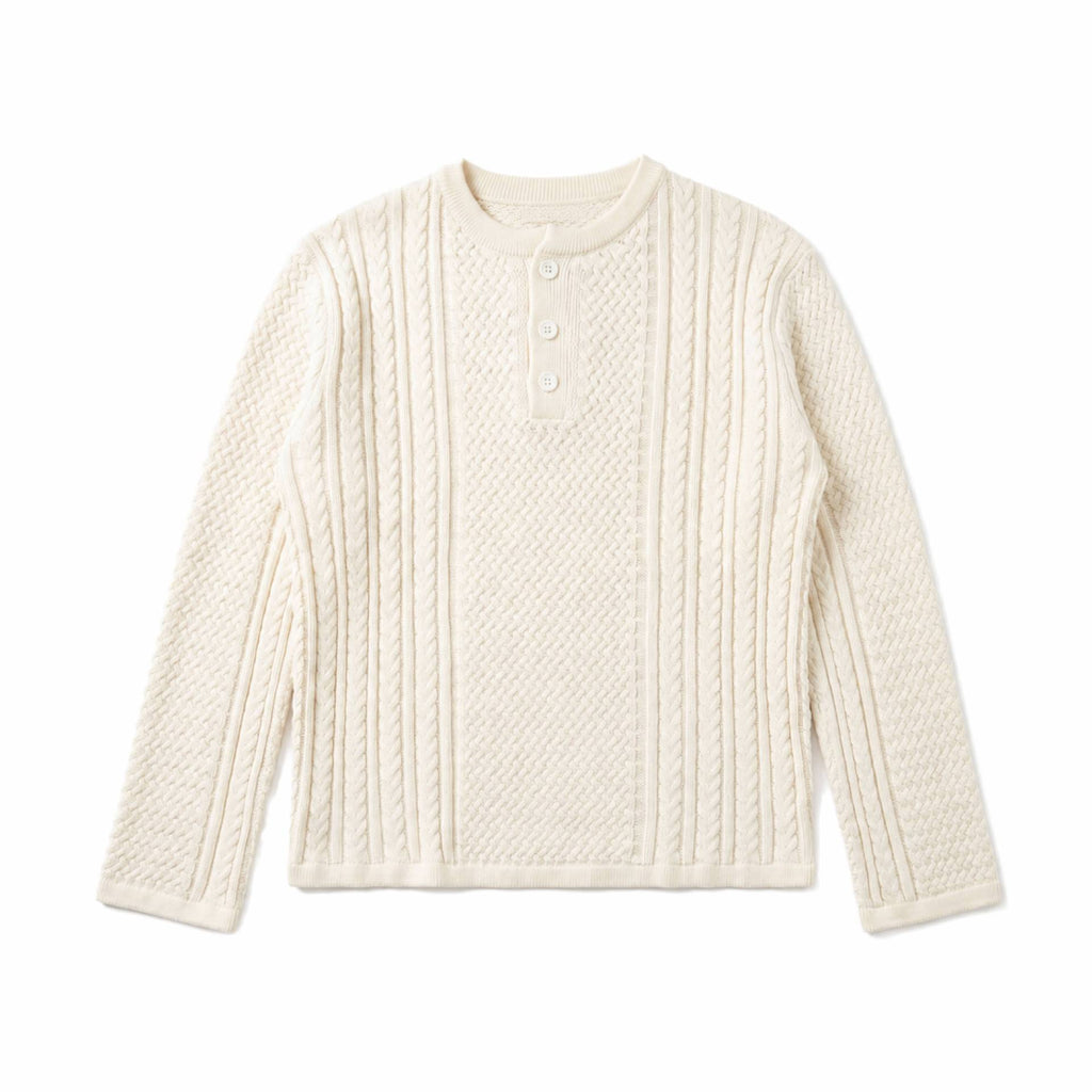 Pattern Henley Neck Coarse Knit Cable Knit Long Sleeve Sweater Men