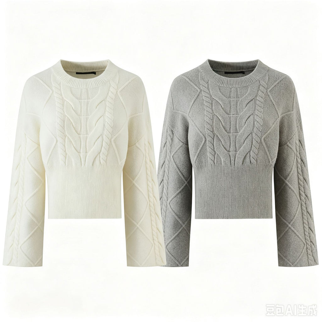Straight sleeve Fried Dough Twists waist round neck knit sweater women