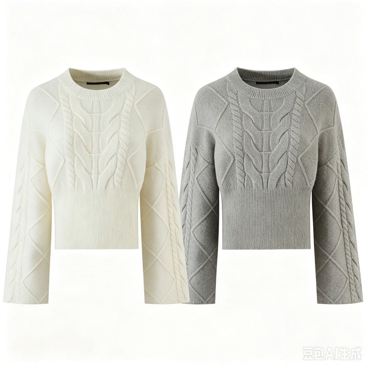 Straight sleeve Fried Dough Twists waist round neck knit sweater women