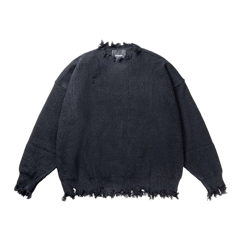 Streetwear Style Ripped Distressed Design Long Sleeve  Loose Fit Knit Sweater