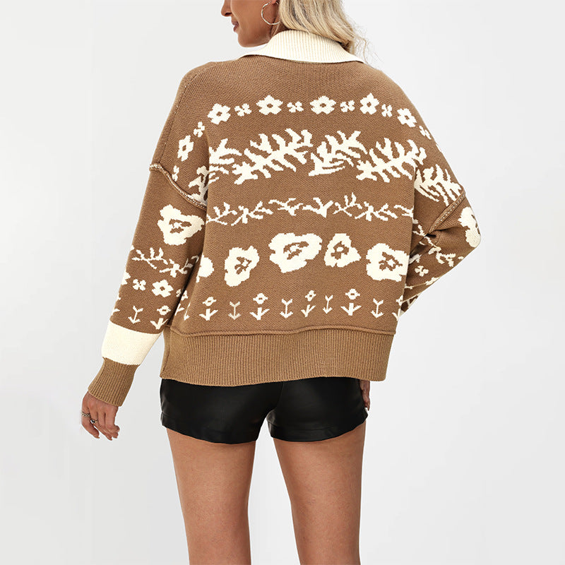 Square collar button sweater for women's clothing
