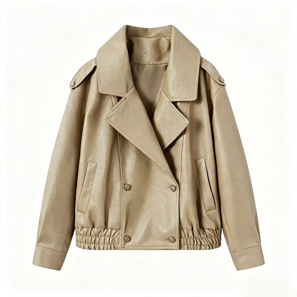 Lychee patterned imitation leather jacket for women