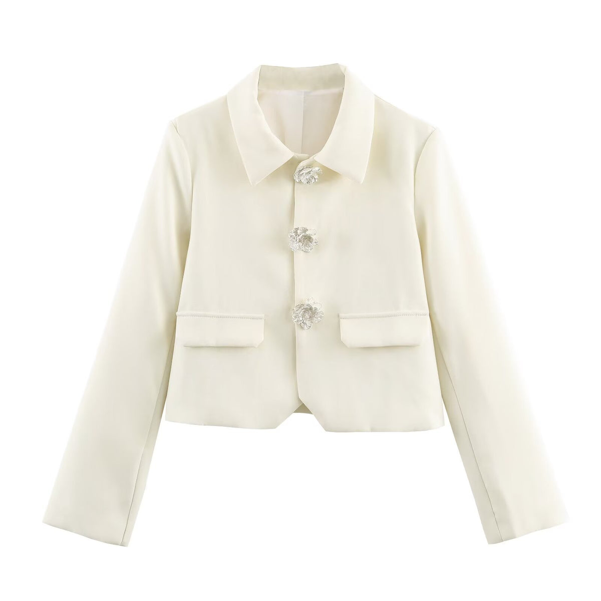 Pocket flap three-dimensional flower button suit jacket for women