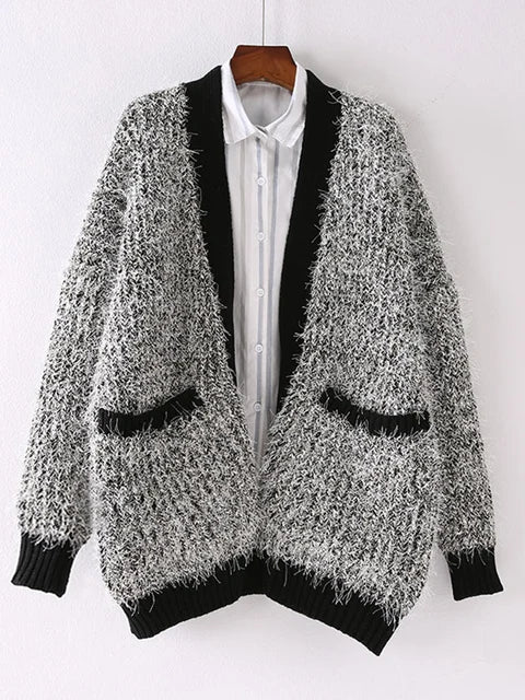 Knitting Contrast Color Sweater For For Women Long Sleeves Korean Fashion Open Stitch Casual Clothing