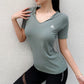 Fitness Clothing Women's Summer Training Short Sleeve Hoodie Loose Breathable Solid Color Sports T-Shirt