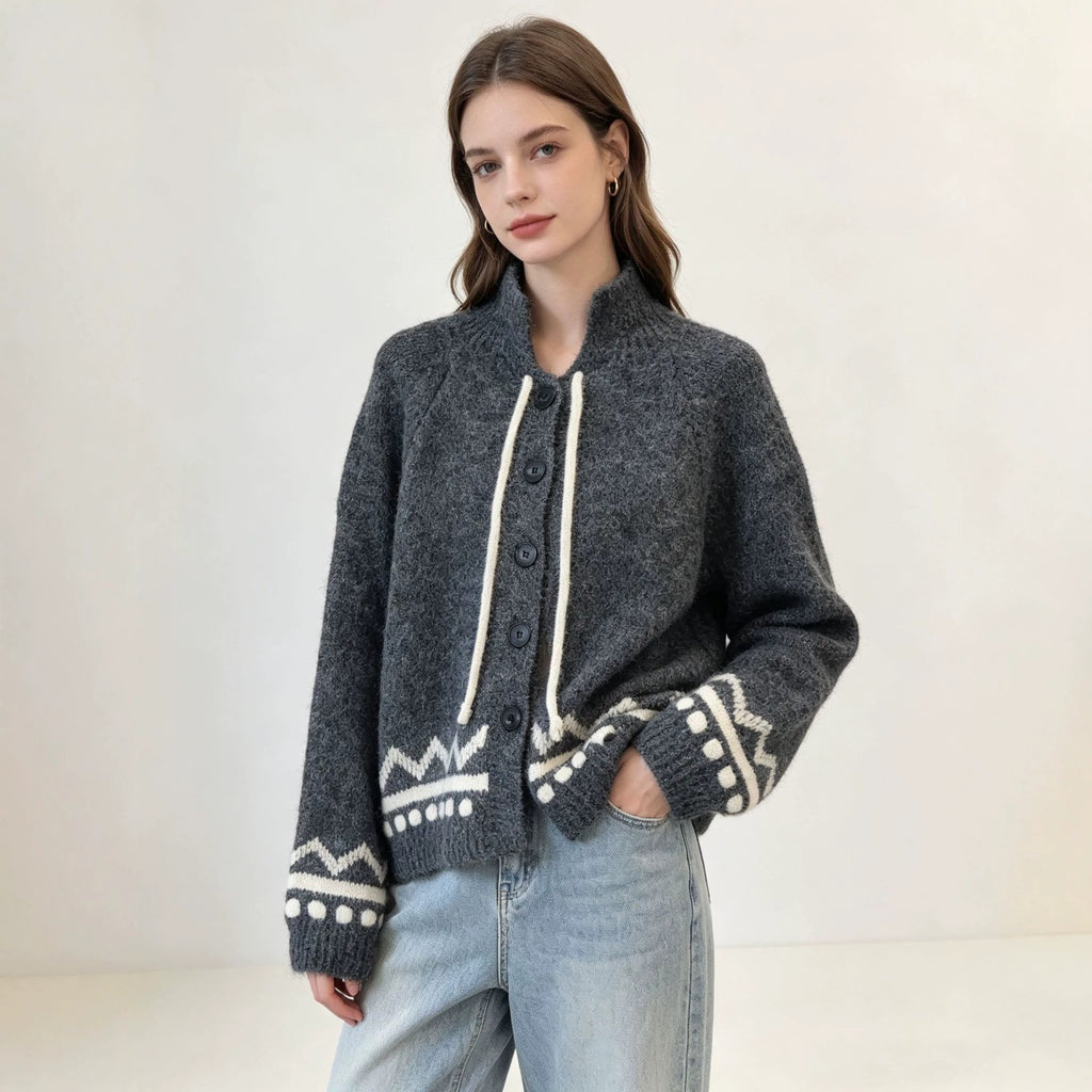 Stand up collar long sleeved sweater for women
