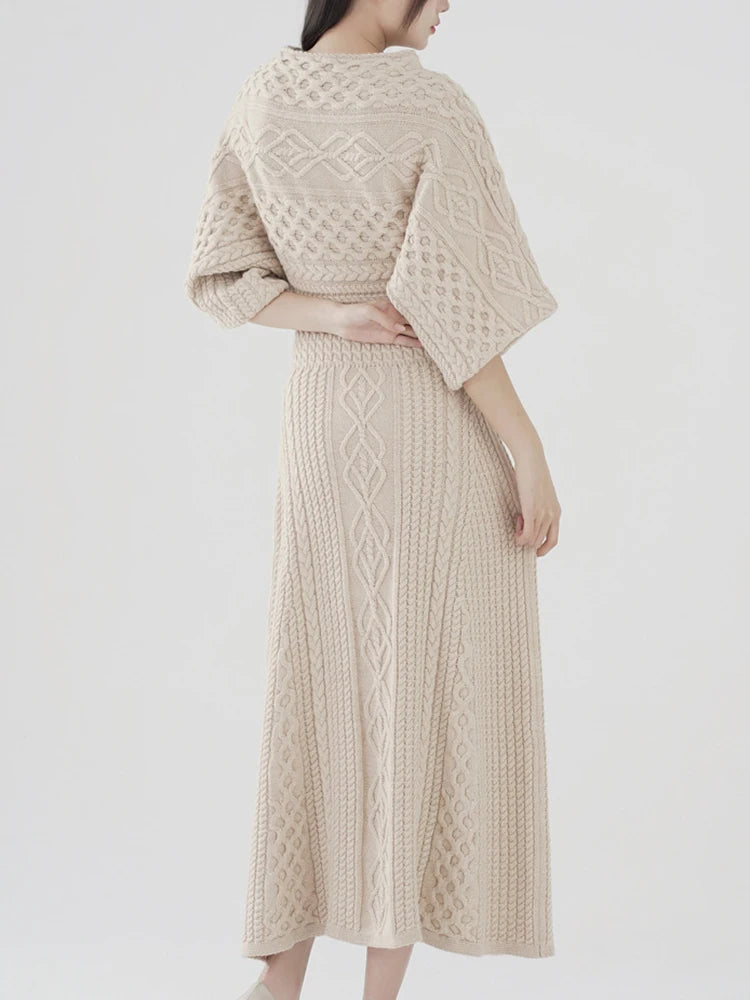 Solid Temperament Dresses For Women Round Neck Half Sleeve High Waist Casual Knitting Dress Female Fashion Clothing