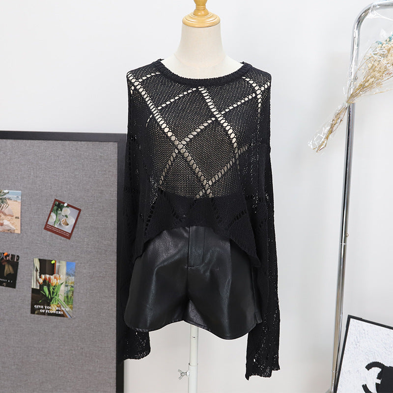 Hollow out loose fitting pullover long sleeved sweater