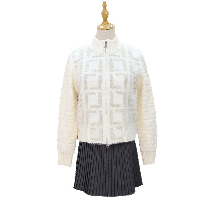 Zipper stand up collar sweater