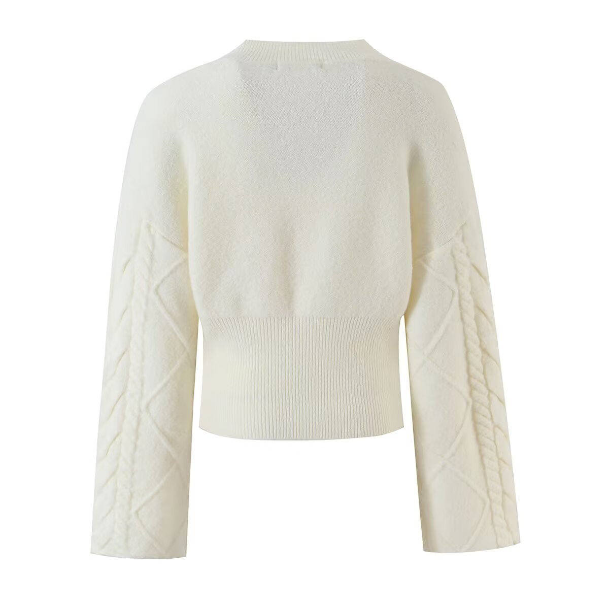 Straight sleeve Fried Dough Twists waist round neck knit sweater women