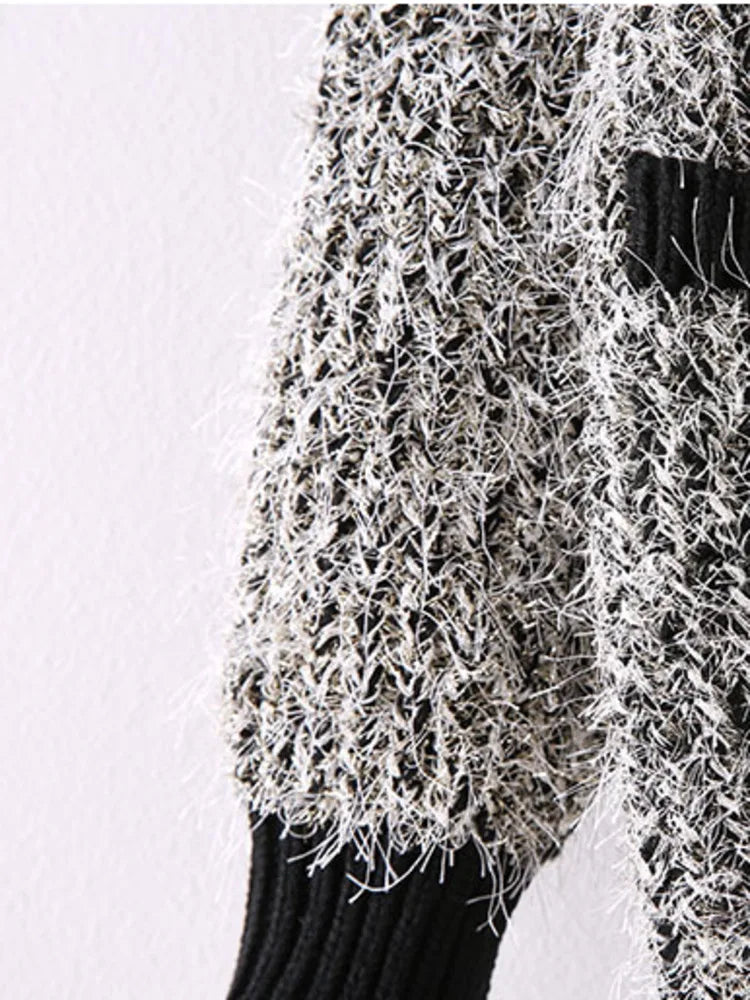 Knitting Contrast Color Sweater For For Women Long Sleeves Korean Fashion Open Stitch Casual Clothing