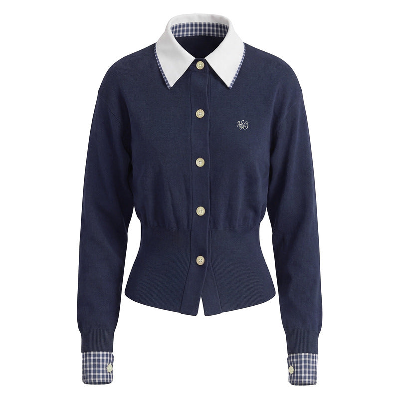 Fake two lapel knitted cardigans for women