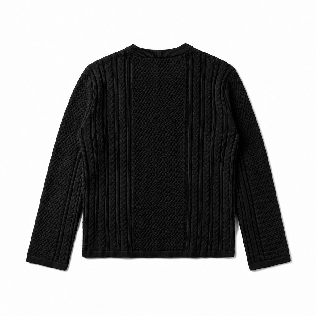 Pattern Henley Neck Coarse Knit Cable Knit Long Sleeve Sweater Men