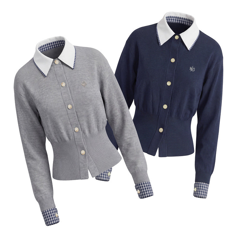 Fake two lapel knitted cardigans for women