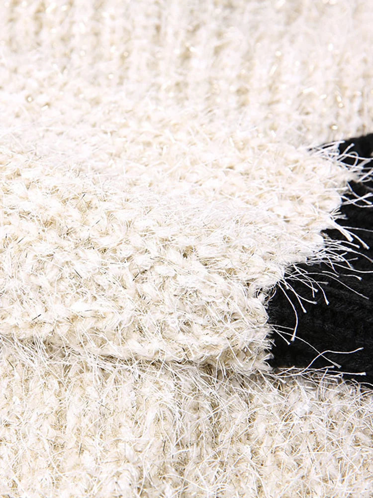 Knitting Contrast Color Sweater For For Women Long Sleeves Korean Fashion Open Stitch Casual Clothing