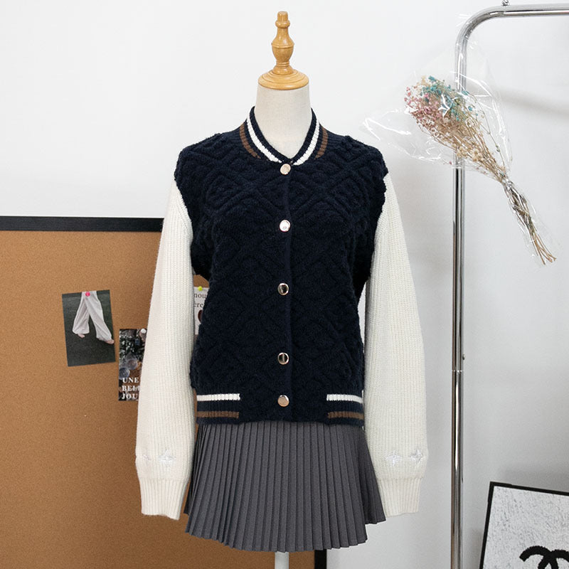 Loose round neck button cardigan sweater