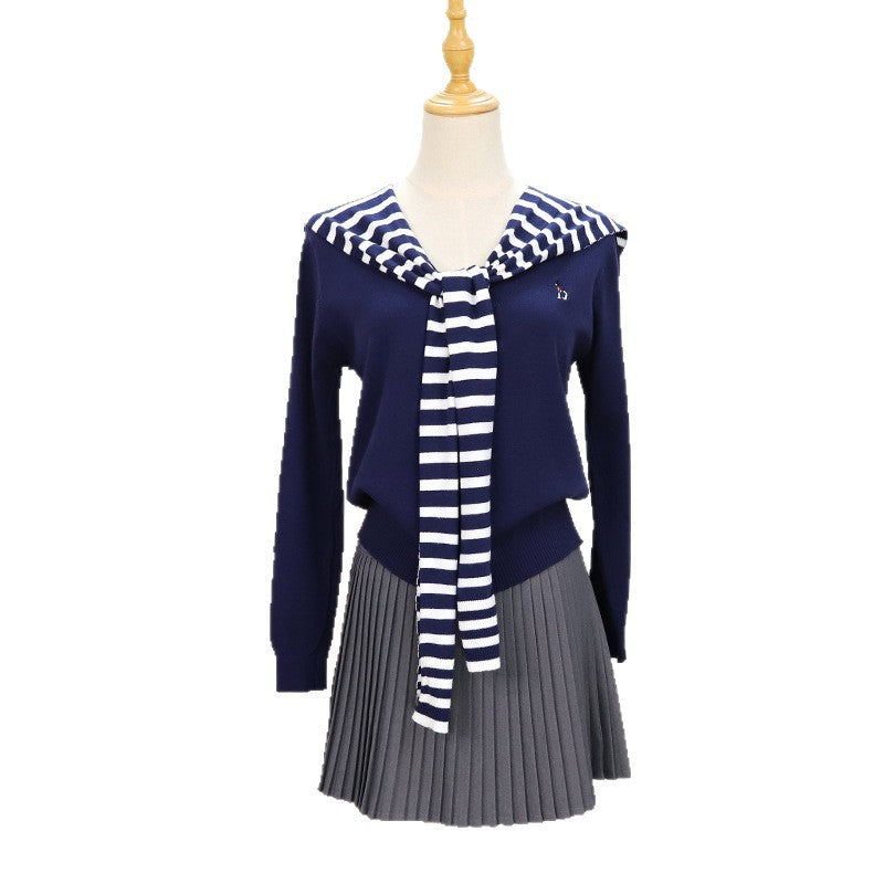 Striped shawl long sleeved V-neck cardigan sweater