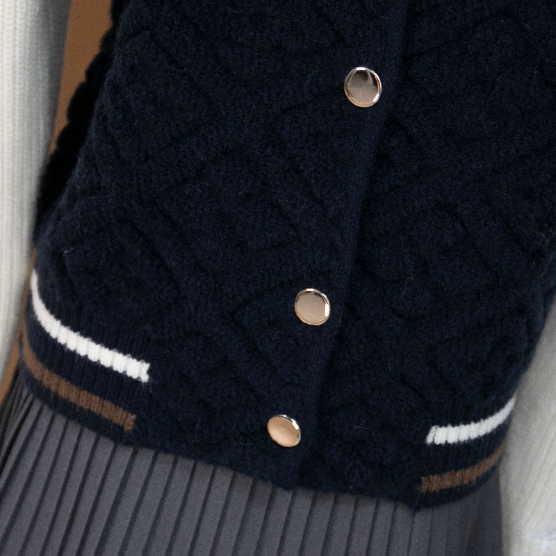 Loose round neck button cardigan sweater