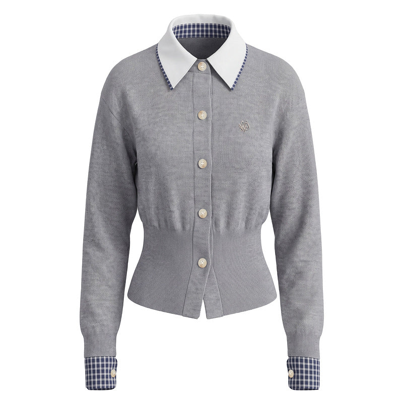 Fake two lapel knitted cardigans for women