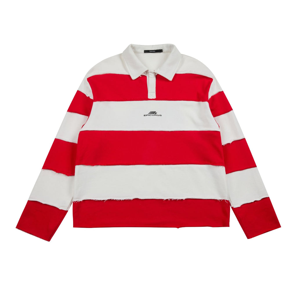 Creative Two-Tone Patchwork Polo Sweatshirt with Front and Back Prints