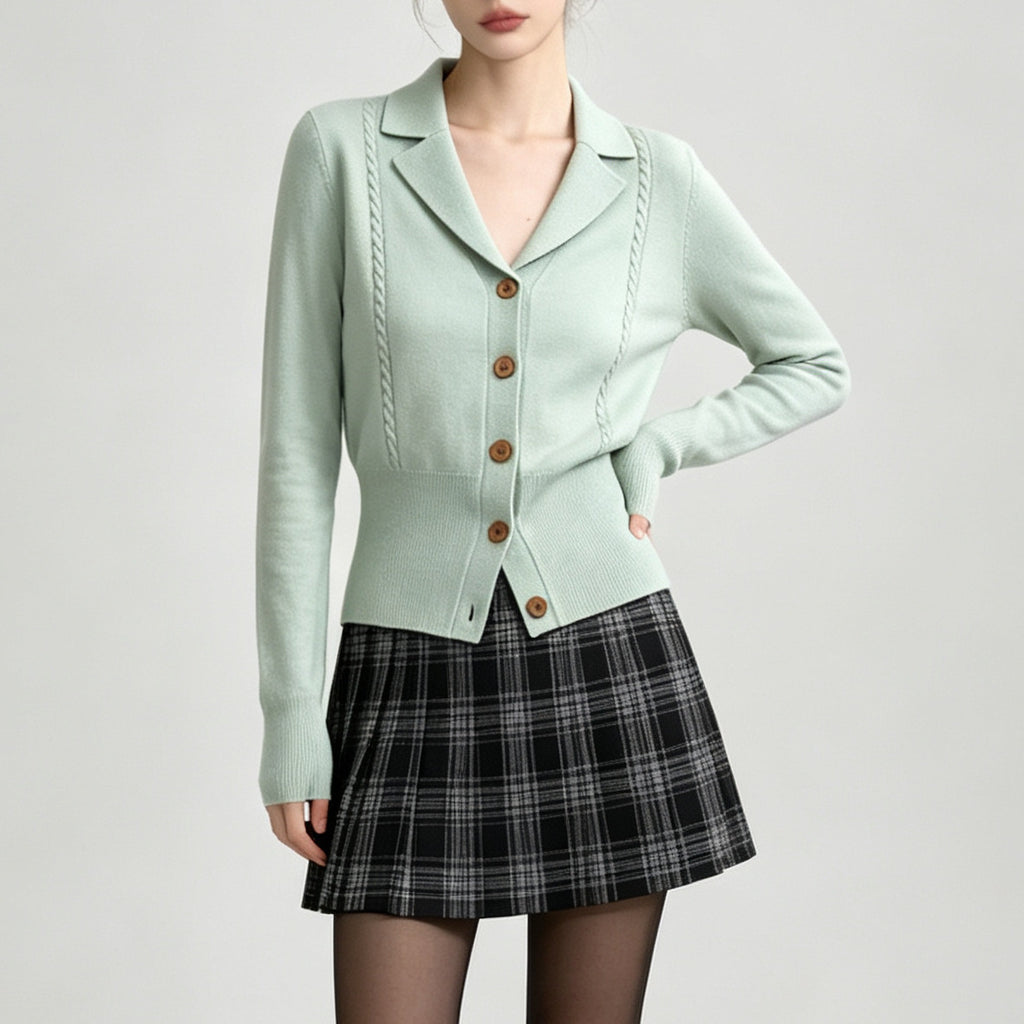 Green Cable Knit Cardigan for Women,Waist-Cinching Slim Fit Short Sweater Top